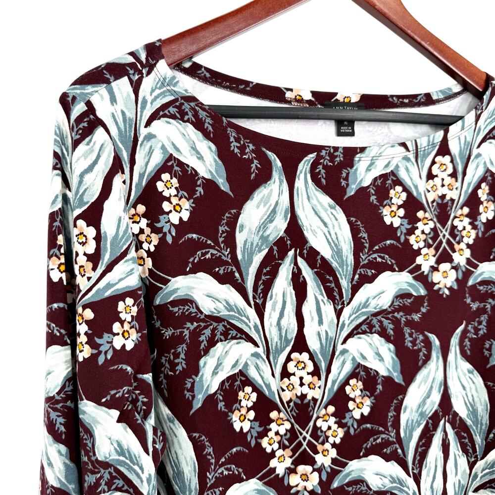 Ann Taylor Sz XL Maroon Floral Pretty Formal Soft Cozy Blouse Shirt Top Lounge - Picture 3 of 8
